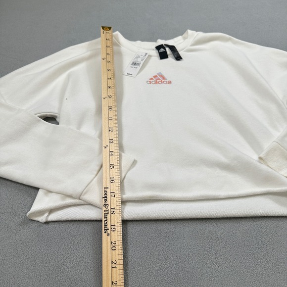 NWT Adidas Cropped Sweatshirt Womens S Crew Neck Logo Orange Purple Sweater - Picture 5 of 10